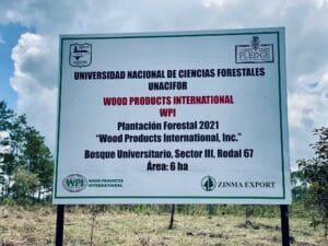 UNACIFOR sign for the 2021 Wood Products International forest plantation