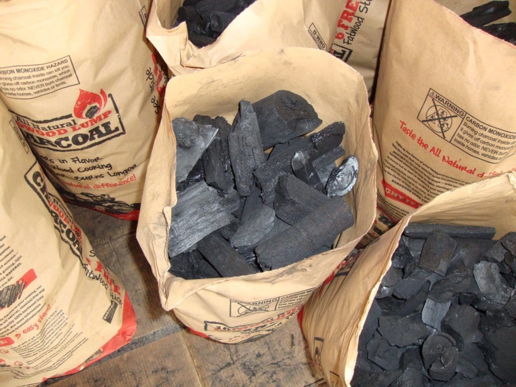 open bag of lump charcoal